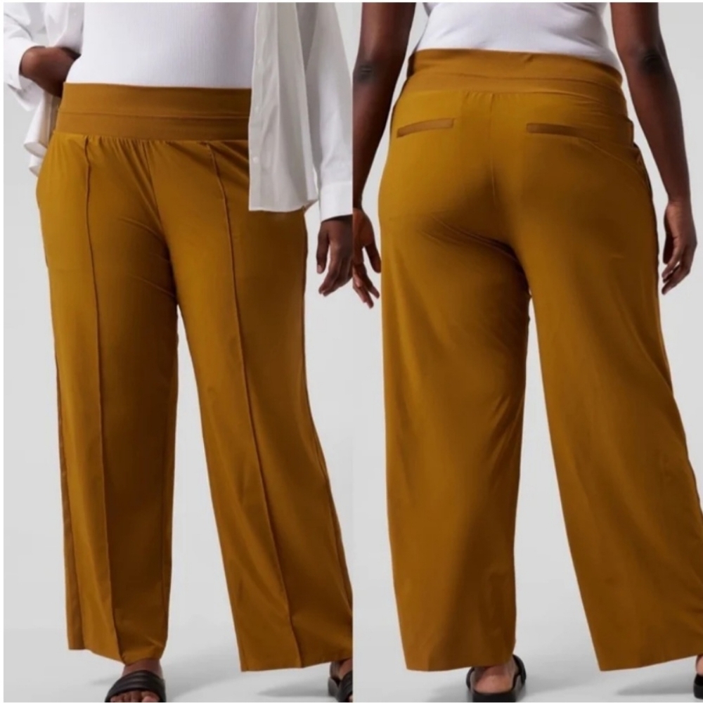 Athleta Nolita Straight Wide Leg Pull On Pants Saffron Size 22